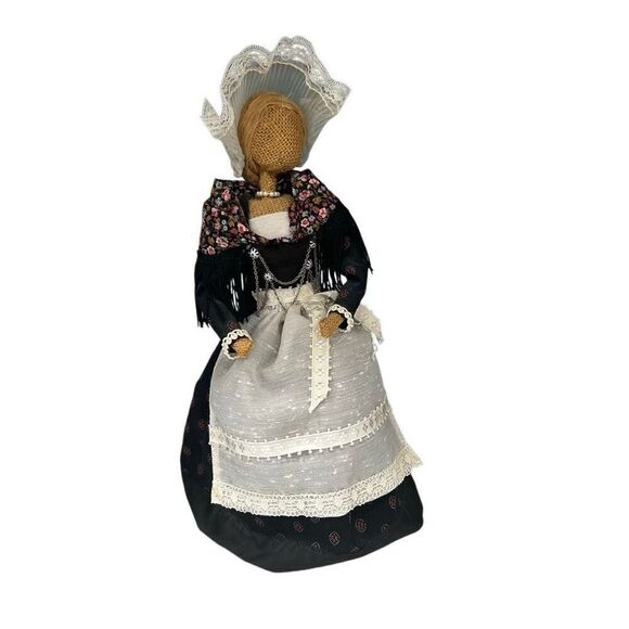 Vtg Handmade Straw Burlap Doll 12" Tan Blue Folk Art Collectible Rustic Decor - Picture 6 of 10